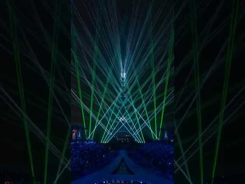 Laser show at the Eiffel Tower during the Paris Olympics Opening Ceremony
